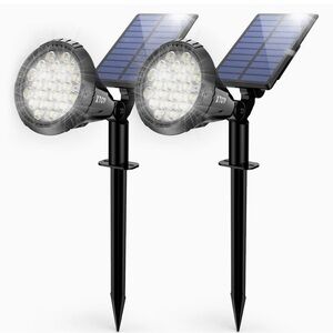 Brand New Set of 2 Solar Spot Lights LEDs Outdoor Landscape Garden Cool White
